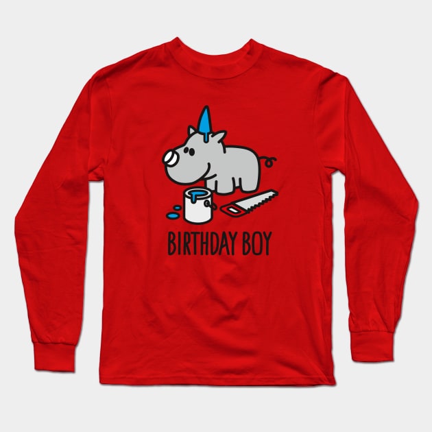 Birthday boy Rhino party hat happy birthday Long Sleeve T-Shirt by LaundryFactory
